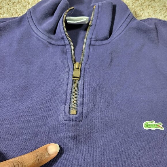 LACOSTE Sweater Mens 5 Blue 1/4 Zip Pullover  Long Sleeve Pockets Preppy Flaw* - Picture 4 of 9